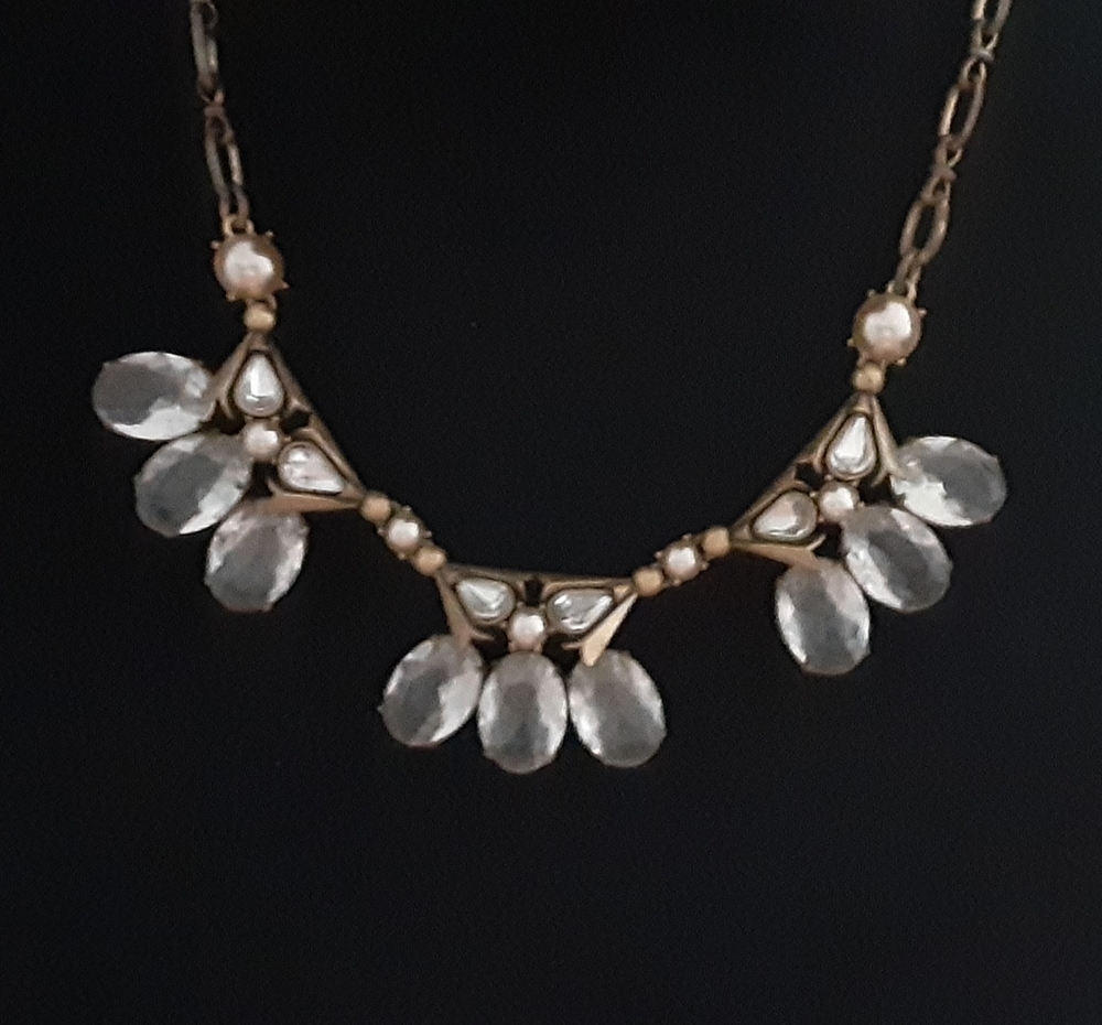 J. Crew Triad Jeweled Clear Crystal Pearl Necklace